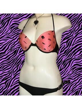 Fox racing vintage Pink and black bikini top